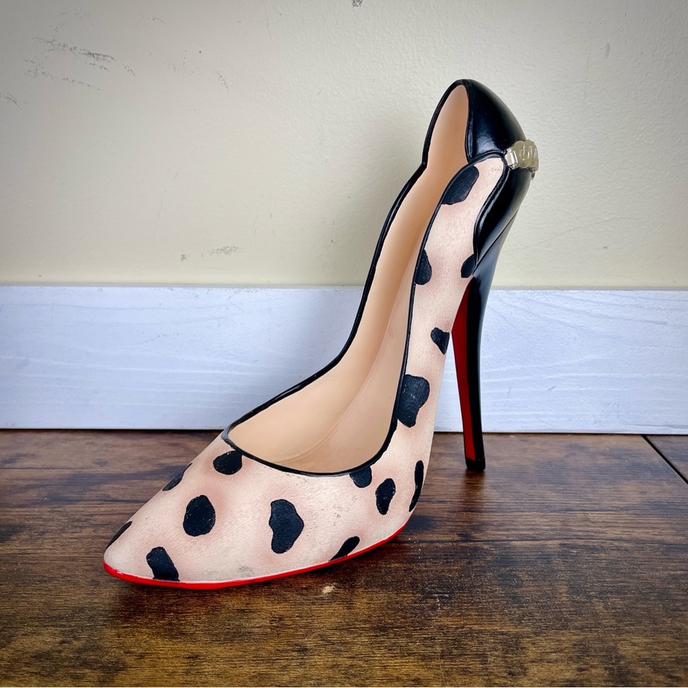 Designer Pink and Black Leopard Print High Heel Red Sole Stiletto Tabletop Decor